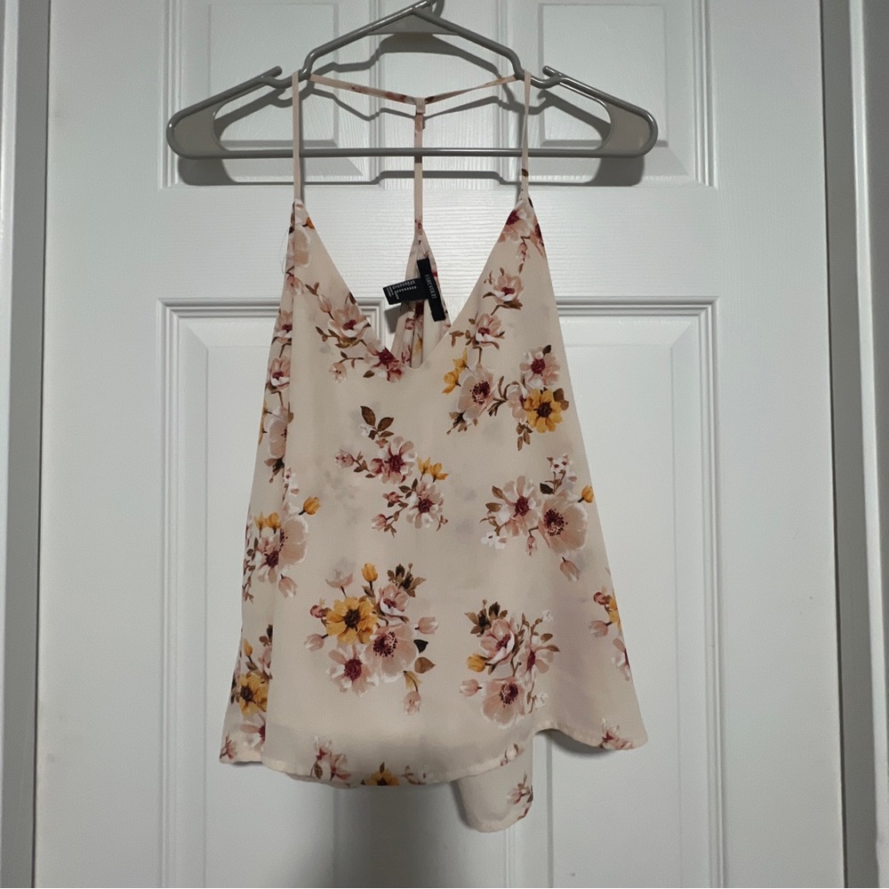 PInk floral strand t-back flowy tank top